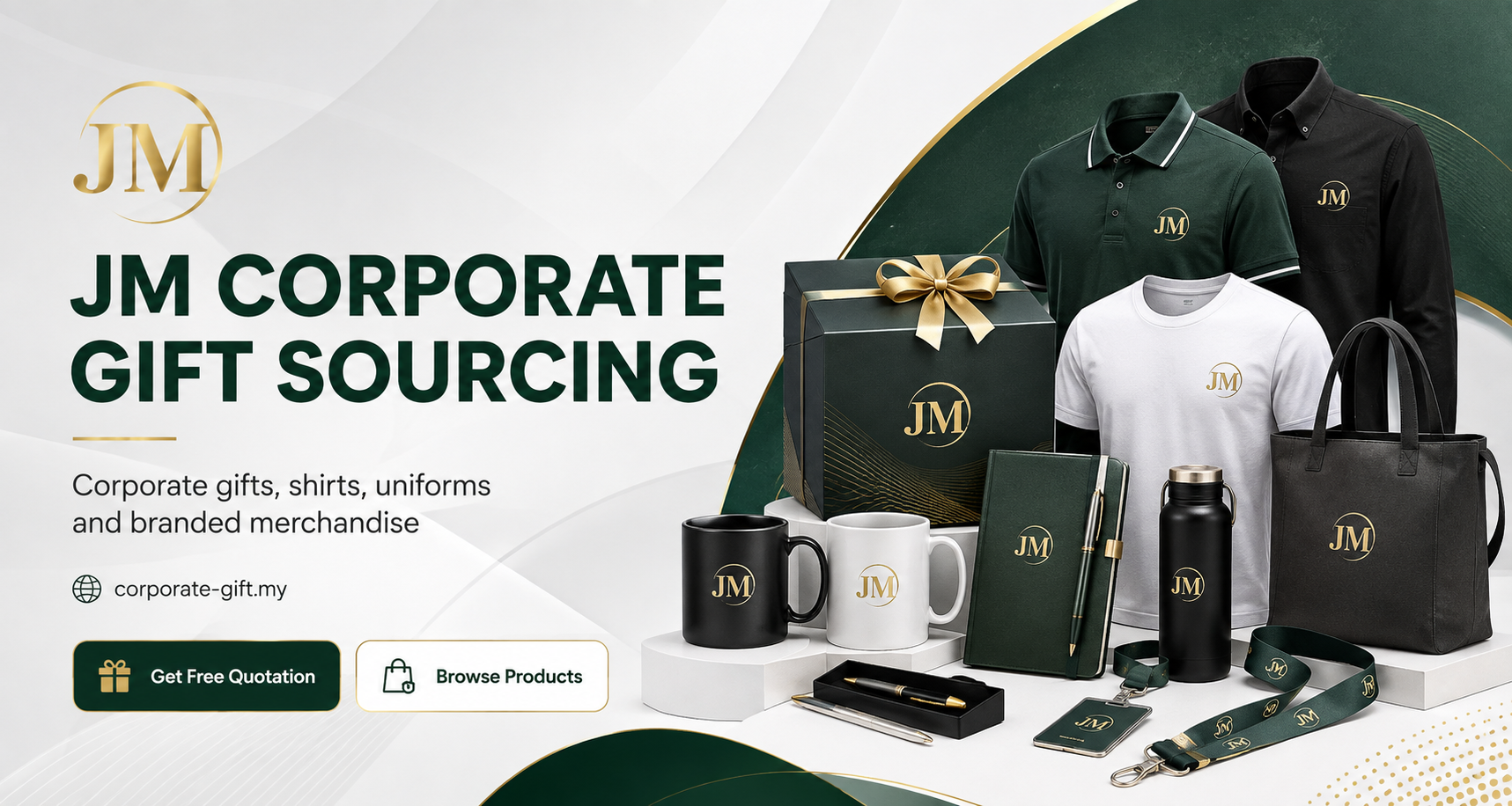 JM Corporate Gift Sourcing corporate gifts, shirts, uniforms and branded merchandise banner